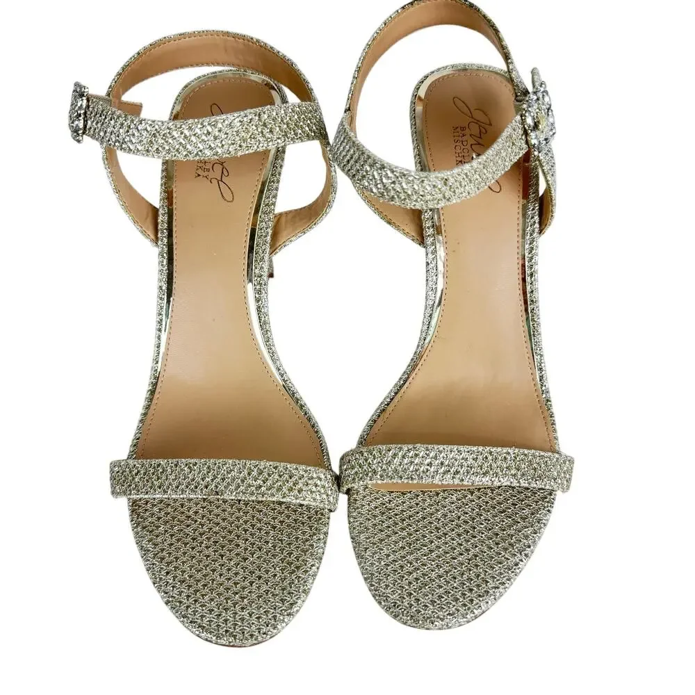 JEWEL‎ BADGLEY MISCHKA ARLINA GLITTER HEELED SANDALS IN GOLD NWOB WOMEN'S SIZE 9